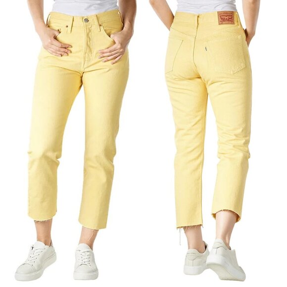 NWT LEVI'S 501 Jeans Straight Fit Cropped Women's Size 25 Yellow - Picture 1 of 9